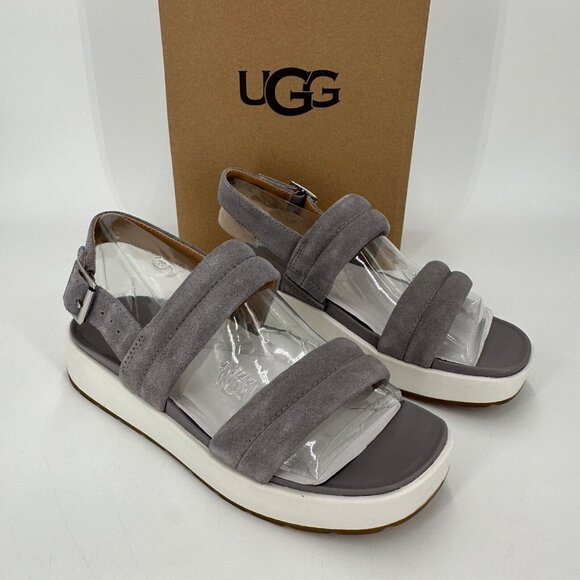 UGG Lynnden Suede Platform Sandals size 6 Soft Amethyst Gray Adjustable Buckle - Picture 1 of 10